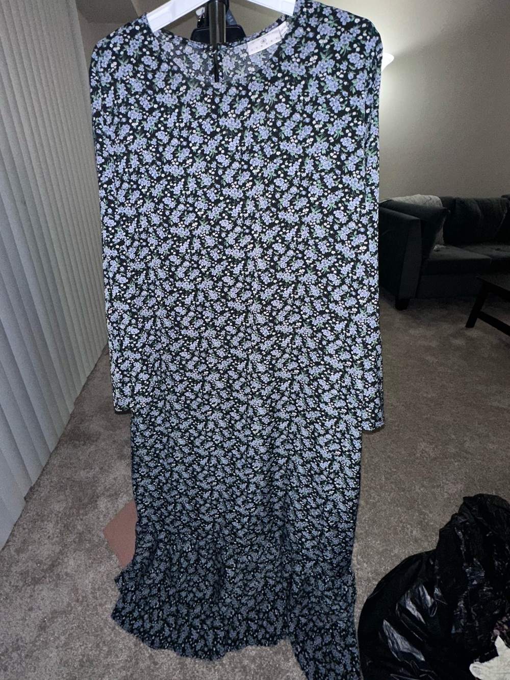 Black Floral Maxi Dress with Long Sleeves